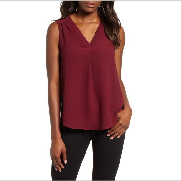 Gibson Tops - Gibson Stretch Crepe Split Neck Sleeveless Blouse